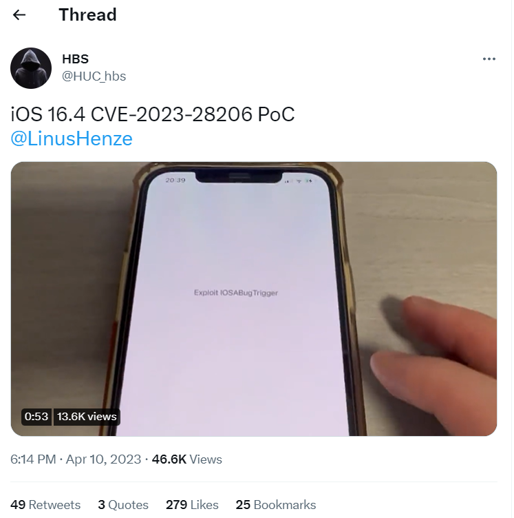 Linus Henze iOS 16.4 Exploit Tweet